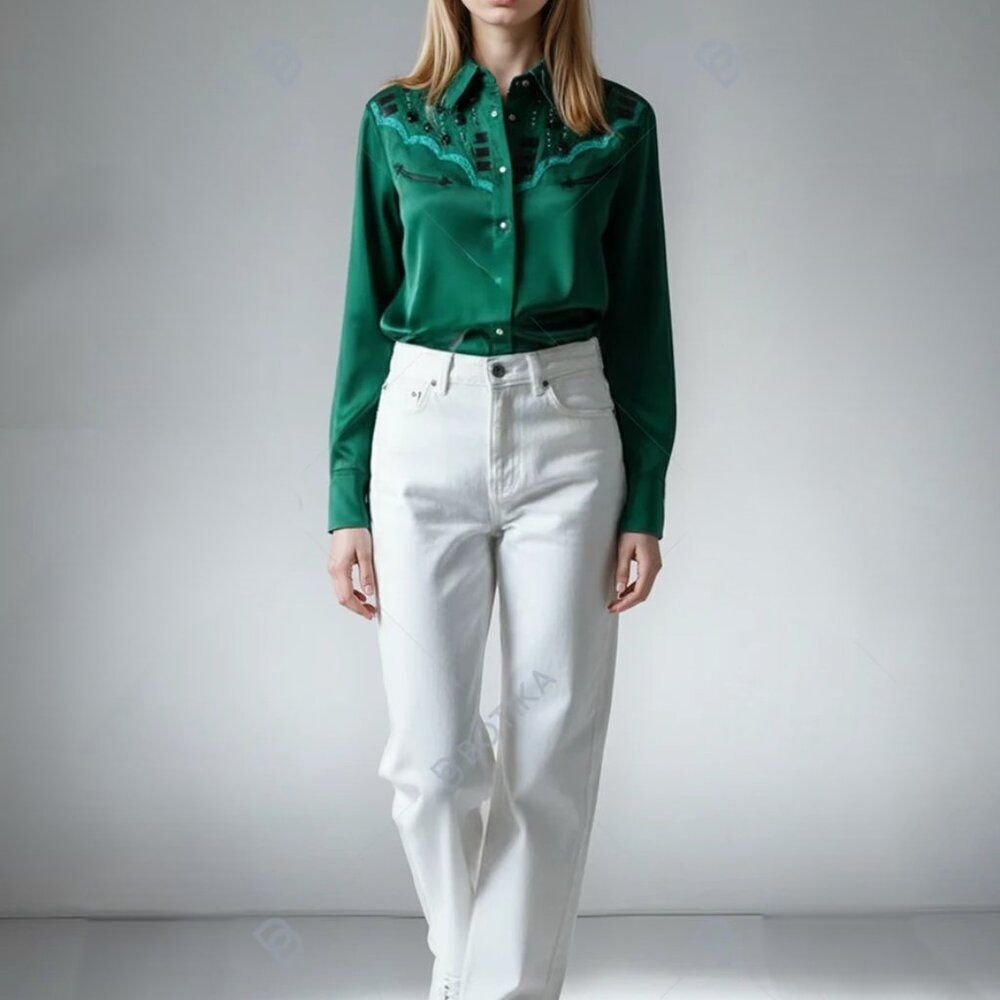 Diani Emerald green Western Style Show Shirt Size 6